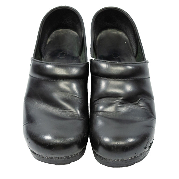 Women's Black Shoes DANSKO 9.5-10 Platform Professional Clogs Leather Slip On - Picture 2 of 8